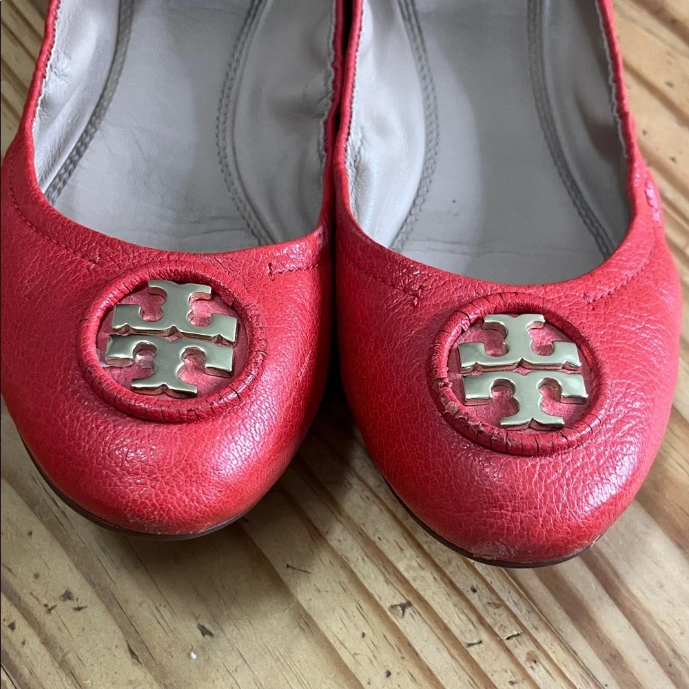 TORY BURCH Allie Napa Leather Ballet Flats in Samba Coral Red - Picture 3 of 8